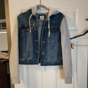 Denim and Gray Hoodie Jacket
